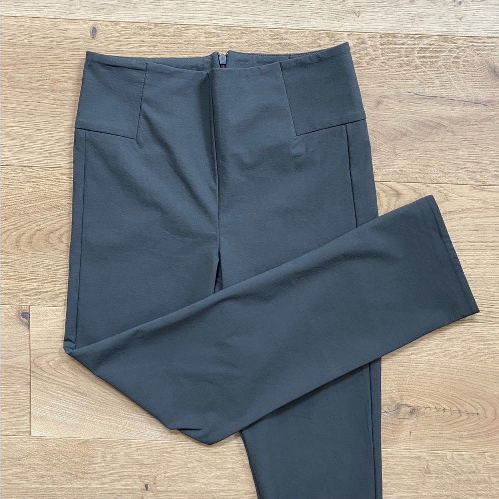 Athleta Wander Olive Gray Slim Straight Crop Slit Ankle Pants